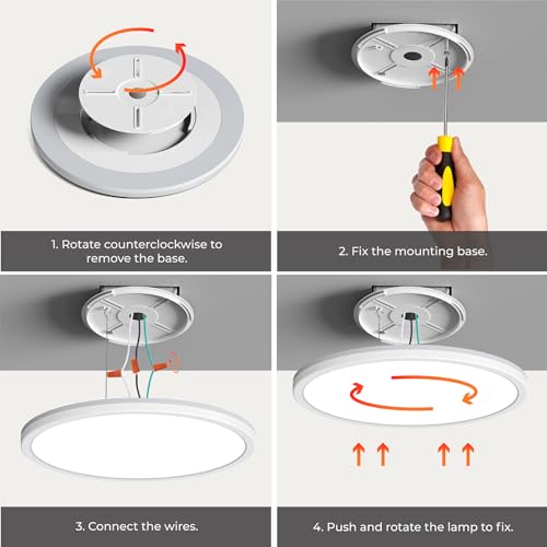 Matane 12in LED Flush Mount Ceiling Light Fixture with Remote Control, Nightlight 2000K Warm, 3000K-6500K Adjustable, Wired Low Profile Ceiling Lights for Bedroom, Kitchen, Living Room, White