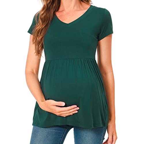 Bearsland Maternity Tops Short Sleeve Scoop Neck Maternity Shirt Pregnancy Clothes，Black&Iron Grey&Moka Brown,S