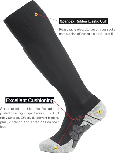APTESOL Youth Soccer Socks Boys Girls Women Knee High Team Sport Cushion Sock Kids Long Tube Cotton Athletic Compression Socks (5-Pair Blue-B,Small)