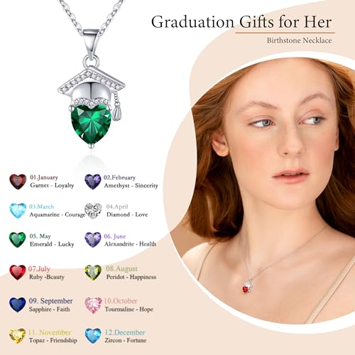 2024 Graduation Gifts Birthstone Neckalce for Women Graduation Cap Heart Pendant Necklace for Teen Girls August Birthstone Necklace Law School Graduation Gifts Girlfriend Daughter Birthday Jewelry