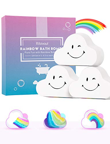 Rainbow Bath Bombs Gift Set, Ribivaul XXXL Size 6.5oz Handmade Bath Bombs with Natural Ingredients, Cloud Bath Bomb with Rich Bubbles for Kids/Women, Great Gift Idea for Mother's Day, Birthday