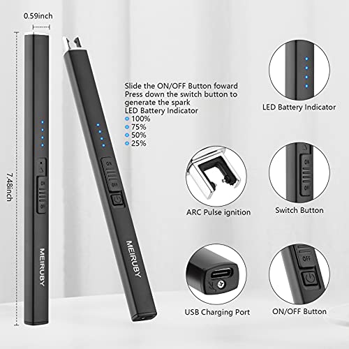 MEIRUBY 2 Pack Lighter Electric Candle Lighter Long Electronic Rechargeable USB Lighter Arc Windproof Flameless Lighters for Candle Camping BBQ Birthday Gifts for Women Mom Wife Men