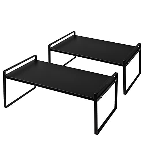 Nxconsu 2Pack Cabinet Shelves Stackable Shelf Organizer Rack Riser for Kitchen Cabinet Pantry Cupboard Counter Countertop Home Organization Storage Space Saver Heavy Duty Metal Nonslip Black