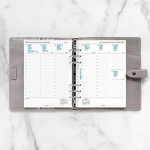 Filofax Calendar Diary Refill, A5 Size, Week-to-View with Appointments, White Paper, Multilingual: Five Languages, 2024 (C68514-24)