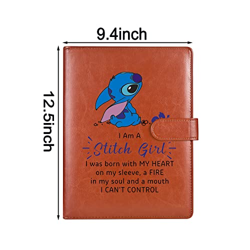 Stitch A4 Folder Animal Leather Folder Stitch Lovers Gift Waterproof Portfolio Envelope Folder Case with Invisible Magnetic Closure Brown (Stitch Folder)