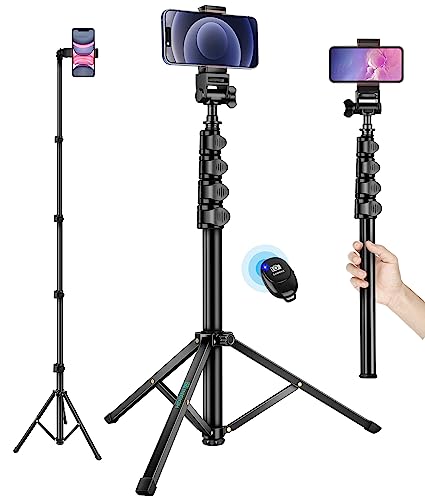 Nineigh Phone Tripod, 70" Selfie Stick Tripod Stand Cell Phone Tripods with Remote Phone Holder Carry Bag, Aluminum Alloy Selfie Stick Tripod, Compatible with iPhone Samsung GoPro Smartphone