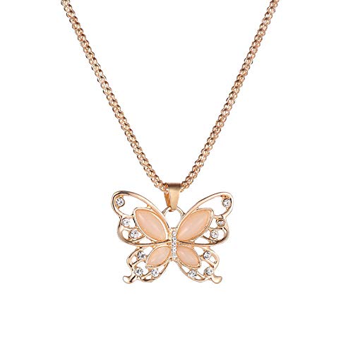 KraNx Butterfly Pendant Necklace Jewelry for Women Girl, Turquoise Aesthetic Jewelry | Butterfly Gifts for Teen Girls-Rose Gold Necklace