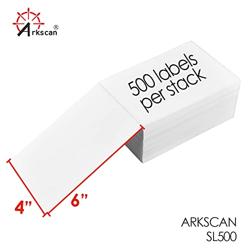 Arkscan SL500 4x6" Fanfold Shipping Label (500 pages per stack) for Arkscan 2054N, 3044C, 2054A, 2054K & Zebra compatible printers, Direct Thermal, White