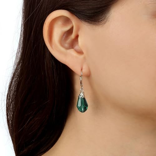 1928 Jewelry Emerald Green Teardrop Crystal Bead Allure Drop Earrings