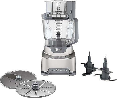 Ninja BN601 Professional Plus Food Processor, 1000 Peak Watts, 4 Functions for Chopping, Slicing, Purees & Dough with 9-Cup Processor Bowl, 3 Blades, Food Chute & Pusher, Silver