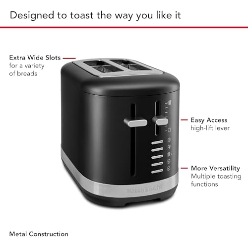 KitchenAid 2 Slice Automatic Toaster with Extra Wide Slots KMT2109BM, Black Matte