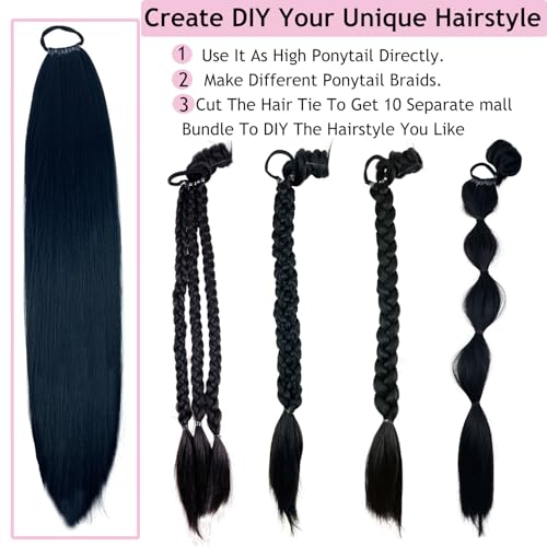 Kediciz Ponytail Extension Warp Around Pony Tail with Hair Tie 24inch Long Synthetic Yaki Straight Braiding Hair Ponytail DIY Braided for Women Girls Daily Party Cosplay,Black Brown