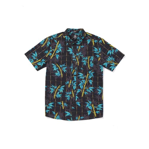 Volcom Men's Regular Marble Floral Short Sleeve Button Down Hawaiian Shirt, Bamboozeled Black