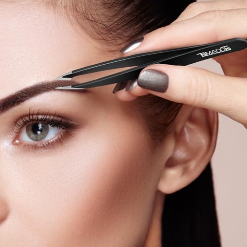 TsMADDTs Tweezers Set for Men - Professional Eyebrow Tweezers - Precision Tweezers for Hair & Ingrown Hair Plucking with Scissors, Mirror, Travel Case (Black)