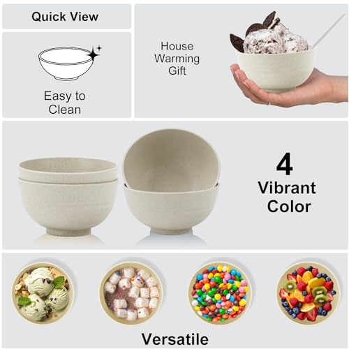 Wrova wheat straw dessert bowls 10oz set of 8 - Unbreakable snack Bowls for kids - Mini Bowls for Ice Cream,Snack and Fruits - Microwave & Dishwasher Safe Appetizer Bowls - Beige