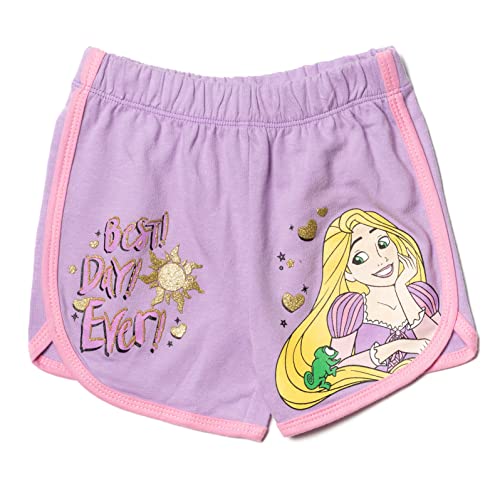 Disney Princess Tiana Rapunzel Moana Little Girls French Terry 3 Pack Shorts Green/Pink/Purple 6-6X