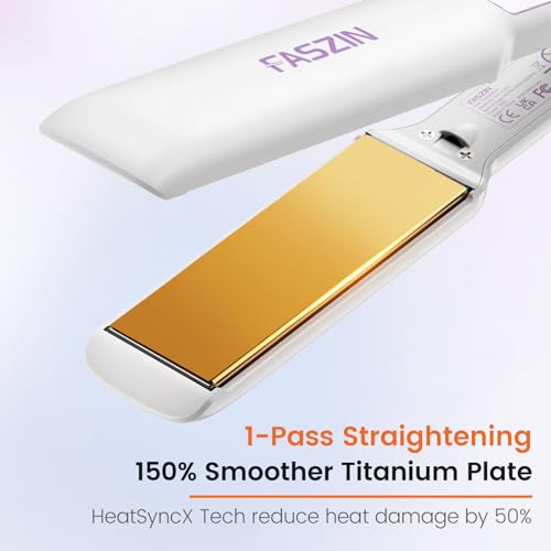 Faszin Professional Hair Straightener, 1.65inch Wide-Plate, Titanium Negative Ion Flat Iron, 30s Rapid Heating, LED Real-Time Temp Display, Wide Voltage & 10 Adjustable Temperature Levels (260-450℉)