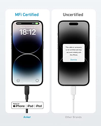 Anker 310 USB C to Lightning Cable (Black, 6ft), MFi Certified, Fast Charging Cable for iPhone 14 Plus 14 14 Pro Max 13 13 Pro 12 11 X XS XR (Charger Not Included)