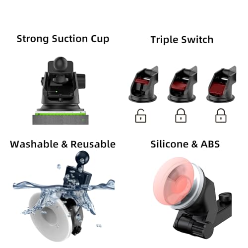 Epronic Flexible Dashboard Suction Cup Bracket Mount for Carplay Screen Monitor, Compatible with Most 7Inch 9Inch 9.3 Inch 10.26 Inch Portable Monitor Cell Phone Windshield Suction Cup Mount