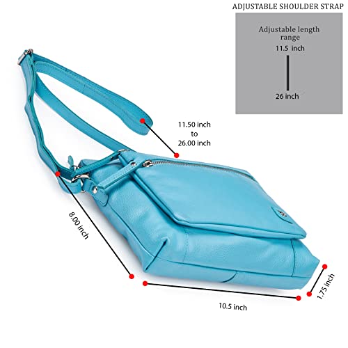 Wise Owl Accessories Small Soft Pebbled Real Leather Crossbody Handbags Purses Triple Zip Premium Sling Crossover Shoulder Bag for Women Gift (Sapphire Blue Nappa)