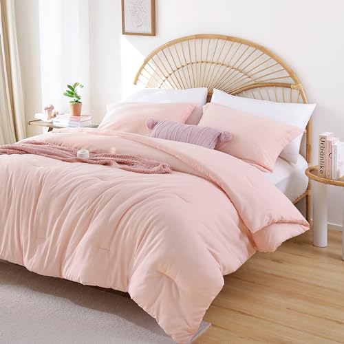 JANZAA Queen Comforter Set with Sheets 7 Piece Comforter Set Queen Bed in a Bag Pink Comforter with Microfiber Bed Pillow Cases Pillow Shams Fitted Flat Sheet Soft Blush Bedding Set All Season
