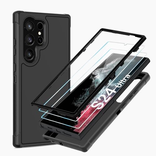 Probeetle for Samsung S24 Ultra Case,Galxay S24 Ultra Case with HD Screen Protector [3 Layer] Shock Proof Protective Full Body Drop Protection Phone Case for Galaxy S24 Ultra 5GCase(Black)