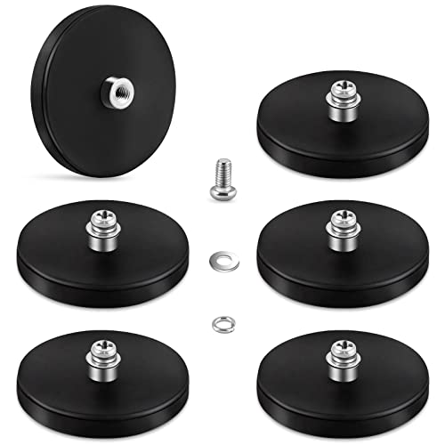 Learay 6 Pack Rubber Coated Magnets, 31 LBS Neodymium Magnet Base with M6 Threaded Studs, Strong Mounting Stud Magnet Black Rare Earth Magnets for Light Bar Mirror Camera Tool