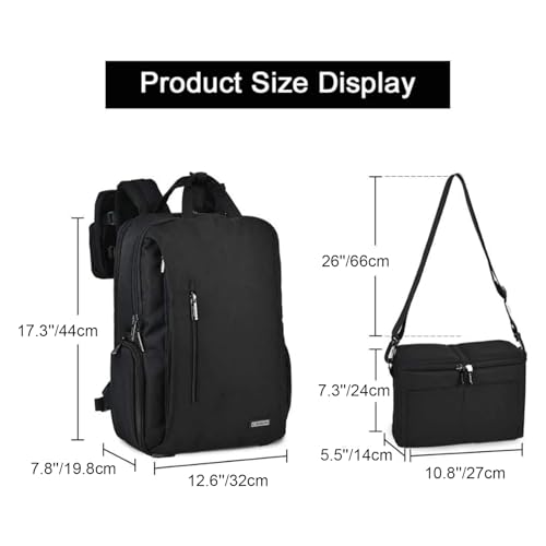 CADeN DSLR Camera Backpack Bag Waterproof Anti Theft with 15.6 inch Laptop Compartment, USB Charging Port, Tripod Holder, Rain Cover, Inner Case, Compatible for Sony Canon Nikon Olympus Black