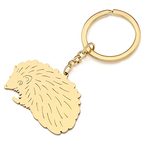 LONYOO Stainless Steel Cute Hedgehog Keychain Funny Design Car Key Purse Keyring Animals Gifts for Women Girls Novelty Charms (Gold)