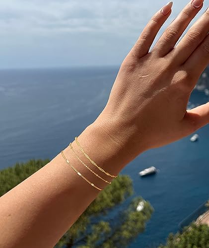 Picuzzy Gold Bracelets for Women - 14k Gold Dainty & Trendy Waterproof Rope Set, Satellite Chain & Adjustable Minimalist Pack
