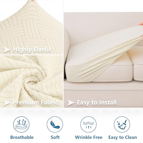 hyha Waterproof Couch Cushion Covers, Stretch Magic Sofa Covers Washable, Waterproof Sectional Couch Covers for Pets, Sofa/Couch Seat Cushion Covers with Elastic Bottom(1 Cushion Loveseat, Beige)