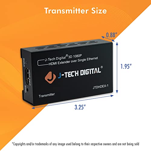 HDMI Extender 1080P 60Hz Over Single CAT 5e/6 Up to 200ft. | Deep Color, EDID Copy, Zero Signal Loss | Pack of 12 by J-Tech Digital [JTDHDEX-1]