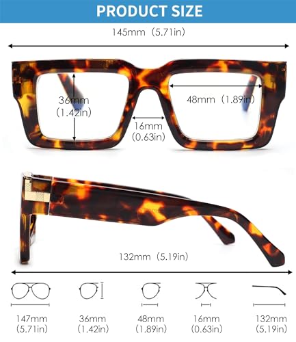 JM 3 Pack Oprah Style Reading Glasses for Women Men, Fashion Square Blue Light Blocking Readers +0.0