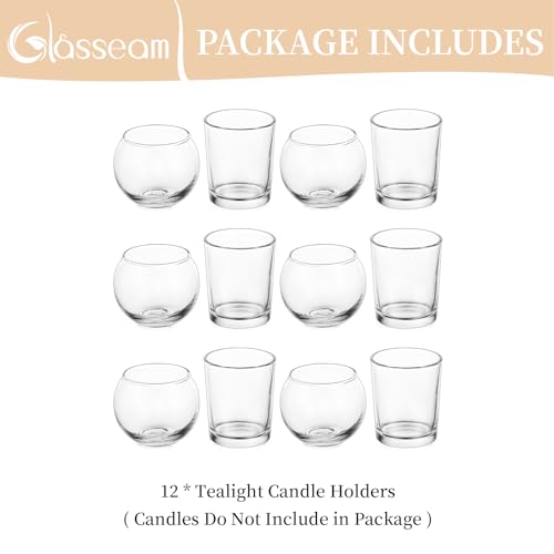 Glasseam Glass Gold Candle Holders, Mercury Tealight Holder Set of 12, Round Candle Holders for Table, Mini Floating Candle Holder Centerpiece, Modern Votive Candle Holders for Wedding Christmas Party