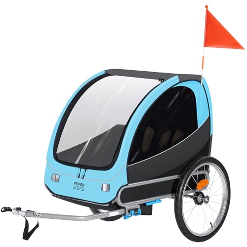 VEVOR Bike Trailer for Toddlers, Kids, 60 lbs Load, Tow Behind Foldable Child Bicycle Trailer with Universal Bicycle Coupler, Canopy Carrier with Strong Carbon Steel Frame for Children, Blue and Gray