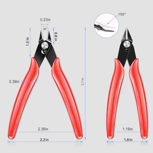 NICE-POWER 5 Inch Wire Cutter, Zip Tie Cutters Micro Flush Cutter Precision Wire Clippers Hobby Snips Small Side Cutting Pliers for cutting small wires, models, jewelry making,Floral Art,3d Print(Red)