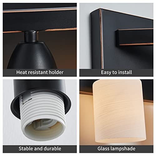 ANJIADENGSHI Bathroom Vanity Light, Modern Black Bathroom Light Fixtures Over Mirror, Wall Sconce Light with with White Glass Shade, 2-Light Bathroom Wall Lamp