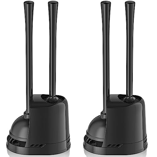 LOVLOY Toilet Plunger and Brush,2 Pack Bowl Brush and Heavy Duty Toilet Plunger Set with Ventilated Holder, 2-in-1 Toilet Brush and Plunger Combo for 5.3-inch Toilet Drain Bathroom Cleaning