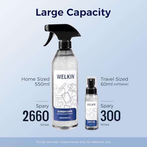 WELKIN Screen Cleaner Spray Kit（250ml + 60ml）- Cleaning Gel for TV, Laptop, Computer, Phone Touchscreen -2 Sprayers，1 Microfiber Cloth & 1 Glass Wipe