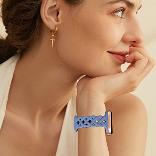 Slim Silicone Bands Compatible with Apple Watch Band 40mm 38mm 41mm 44mm 45mm 42mm Women Floral Breathable Braided Lace Thin Sport Strap Replacement Wristbands for iWatch SE Series 9 8 7 6 5 4 3 2 1