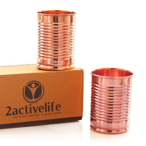 2 Activelife Bean Tin Plan Design Pure Copper Tumbler Set of 2 | Drinking Water with Copper Cups | Premium Quality Copper Tumblers for Home, Office, Hotel, Travel, and Gifting - Set of 2 12oz