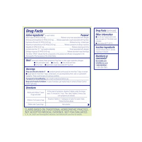 Boiron AllergyCalm Tablets 180 Count, Relief from Allergies and Hay Fever Symptoms of Sneezing, Runny Nose, and Itchy Eyes or Throat, Allergy Calm Tabs (Formerly RhinAllergy) (Pack of 3 60ct Boxes)