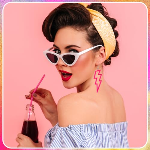 Telooco 80s Earrings for Women Neon Acrylic Earrings Lightning Boltt Earrings for Women 80s Theme Party Costume(Yellow)