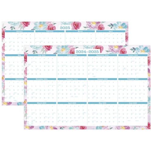 AT-A-GLANCE 2024-2025 Erasable Wall Calendar Planner, 24" x 36", Large, Academic & Regular Year, Dry Erase, Reversible, Vertical/Horizontal, Badge Floral (1710F-550SB)