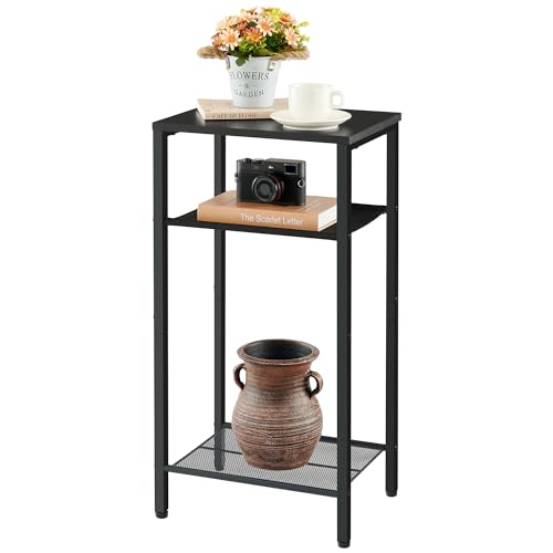 Hoctieon 3 Tier End Table, Telephone Table, Tall Side Table with Storage, Small Nightstand for Small Spaces, Metal Frame, For Living Room, Bedroom, Sofa Couch, Hall, Easy Assembly, Black