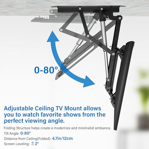 TOPSKY Electric Adjustable Ceiling TV Mount with Remote, Motorized Flip Down Pitched Roof TV Mount for 32 to 70 Inch Flat and Curved Screen TVs (Black)