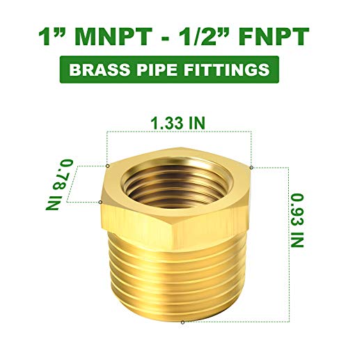 TAISHER 10PCS Brass Reducer Hex Bushing Threaded Pipe Fitting 3/8" NPT Male x 1/8" NPT Female Adapter