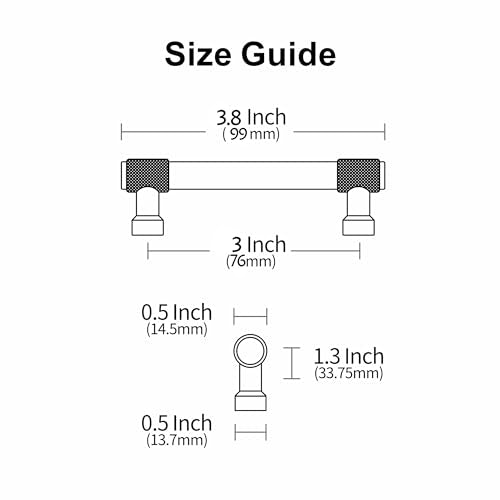 Alzassbg 6 Pack Gold Cabinet Pulls, 5 Inch(128mm) Hole Centers Kitchen Hardware Knurled Cabinet Handles for Cabinets and Drawers AL3017BB