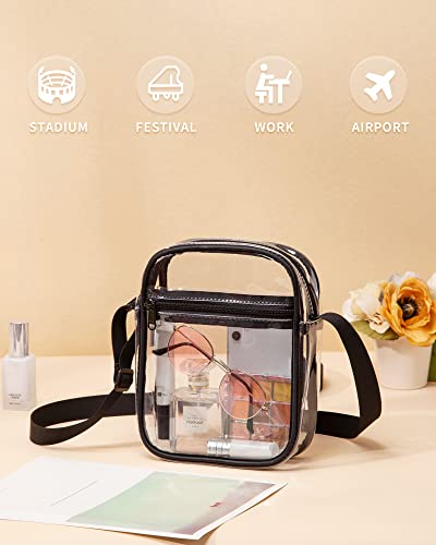 Vorspack Clear Bag Stadium Approved - PVC Clear Purse Clear Crossbody Bag with Front Pocket for Concerts Sports Festivals - Black