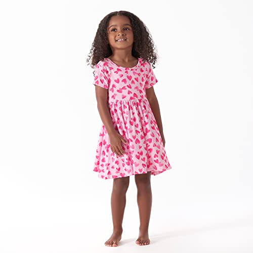 Gerber Baby Girls Toddler Buttery Soft Short Sleeve Twirl Dress with Viscose Made from Eucalyptus, Charcoal, 5T